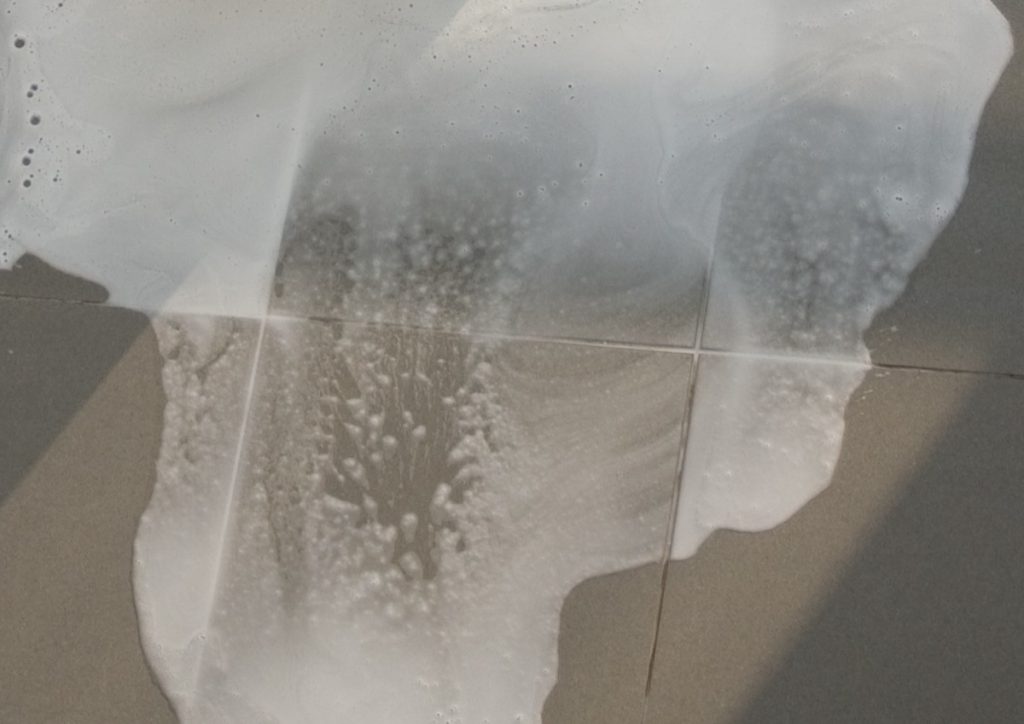 Cleaning foam on tiles