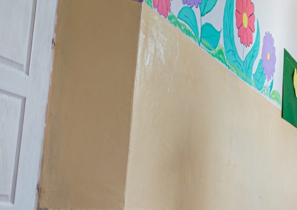 Painted school corridor wall