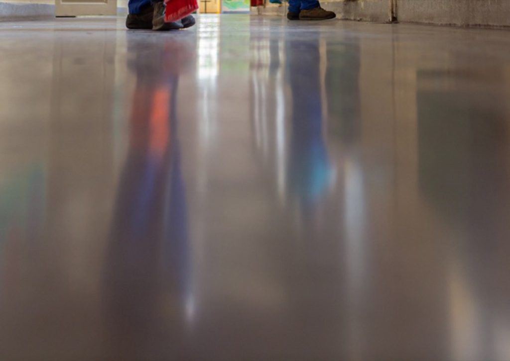 Reflections on a school corridor floor